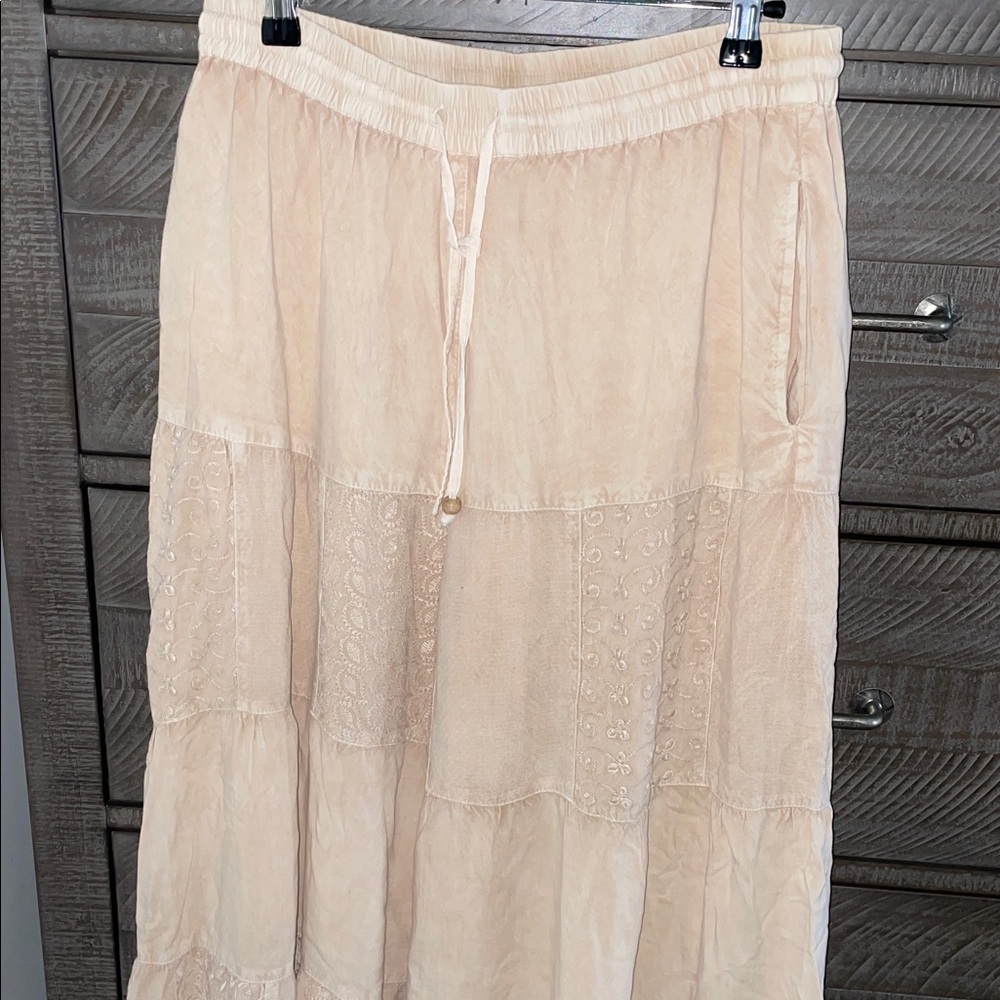 Young Threads cream/tan flowy pants with embroidery